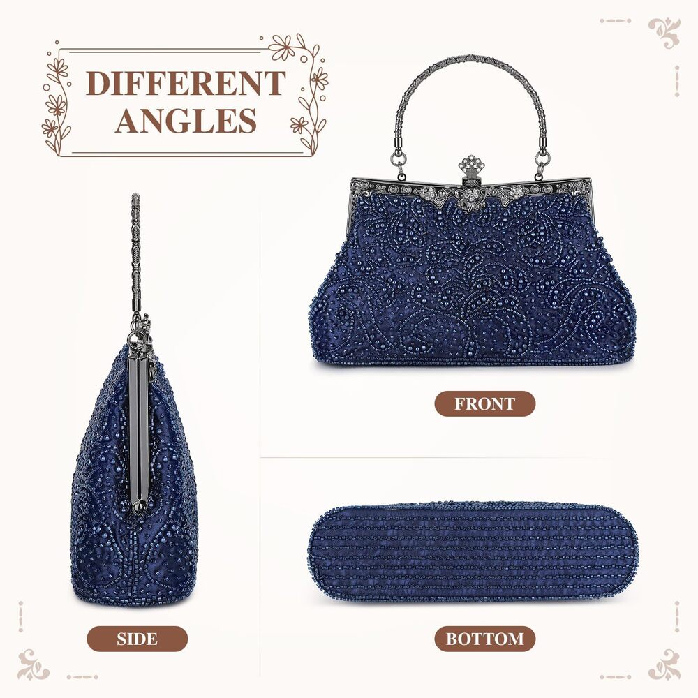 3898 1920s Vintage Beaded Clutch Evening Bags Formal Bridal Wedding Clutch - Picture 6 of 8